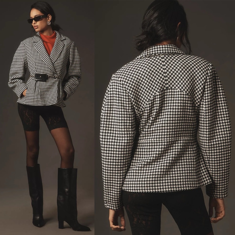 New Anthropologie Maeve Houndstooth Sculpted Hourglass Blazer - Picture 2 of 8